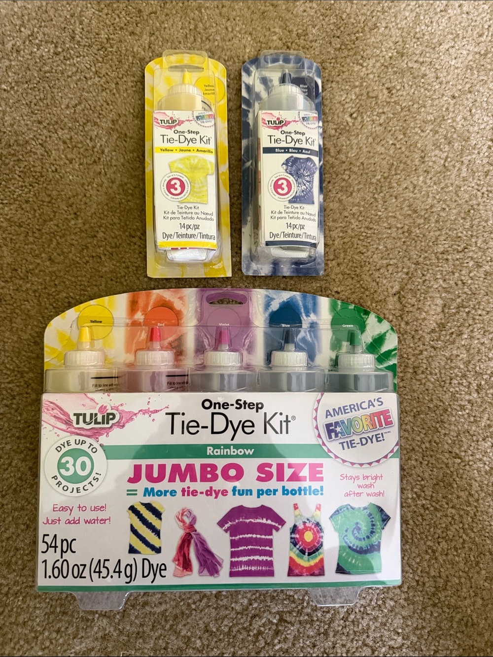Rainbow One-Step Tie-Dye Kit - Jumbo Size, Multicolor and two bonus bottles
